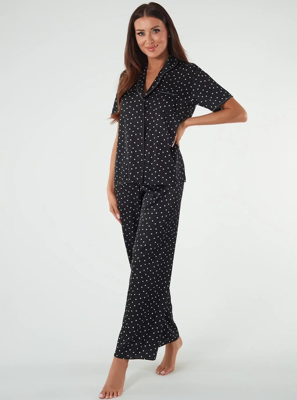 Ria piżama damska krótki rękaw, długie spodnie - czarny