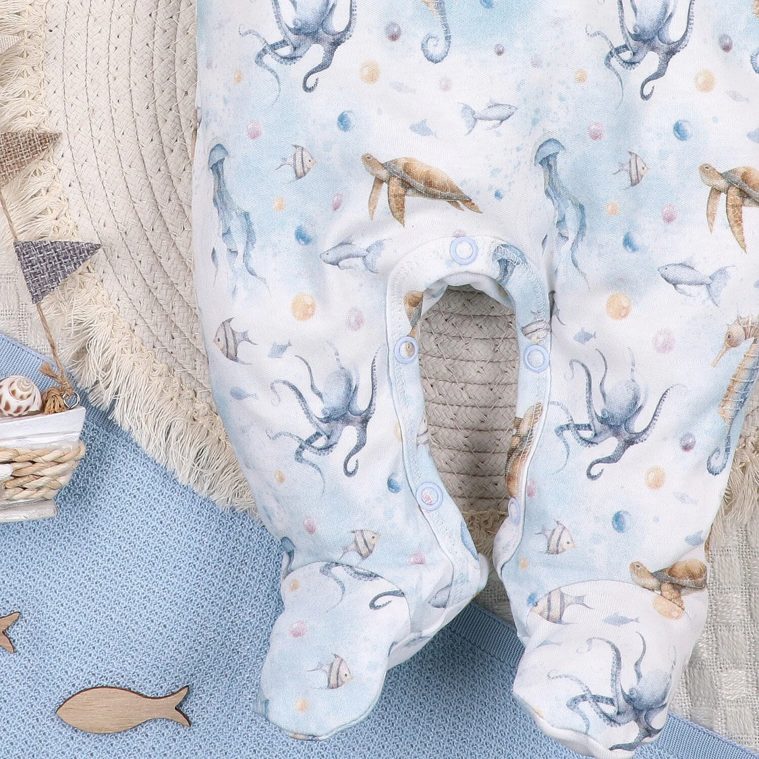 Śpiochy Niemowlęce Sea Of Joy Z Bawełny Organicznej Nadruk Niebieski