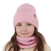 Czapka i komin dla dziewczynki zimowy komplet, jasnoróżowy, 100% wełniany merino Nelita