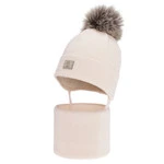 Czapka i komin dla dziewczynki zimowy komplet, jasnoróżowy, 100% wełniany merino, podszyty bawełną, Senira