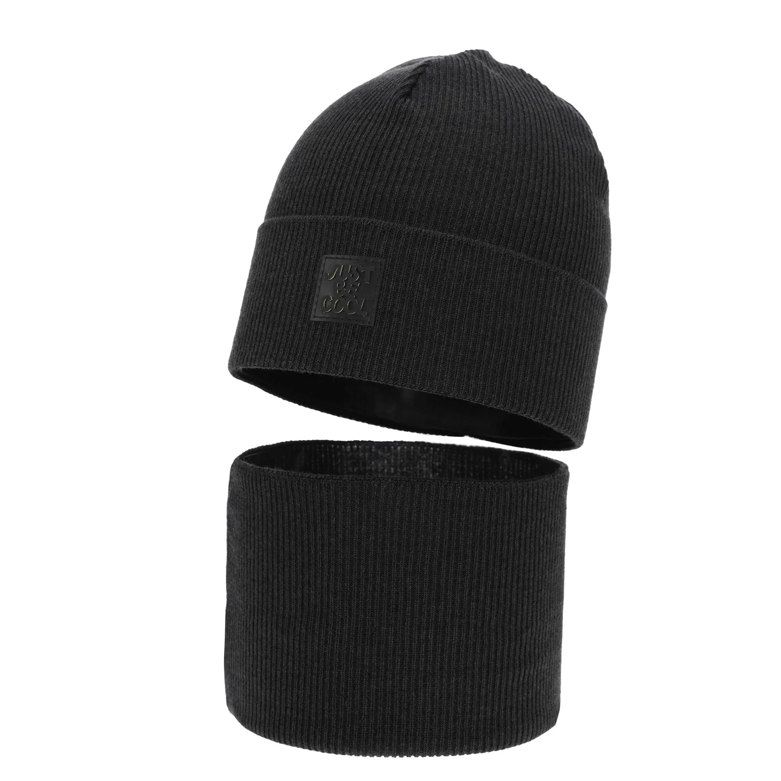 Czapka i komin dla chłopca jesienny, wiosenny komplet, z bawełną, ciemnoszary Jonas