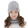 Czapka i komin dla dziewczynki zimowy komplet, szary, 100% wełniany merino, podszyty bawełną Vanira