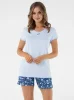 Tulip piżama damska krótki rękaw, krótkie spodnie niebieski/druk