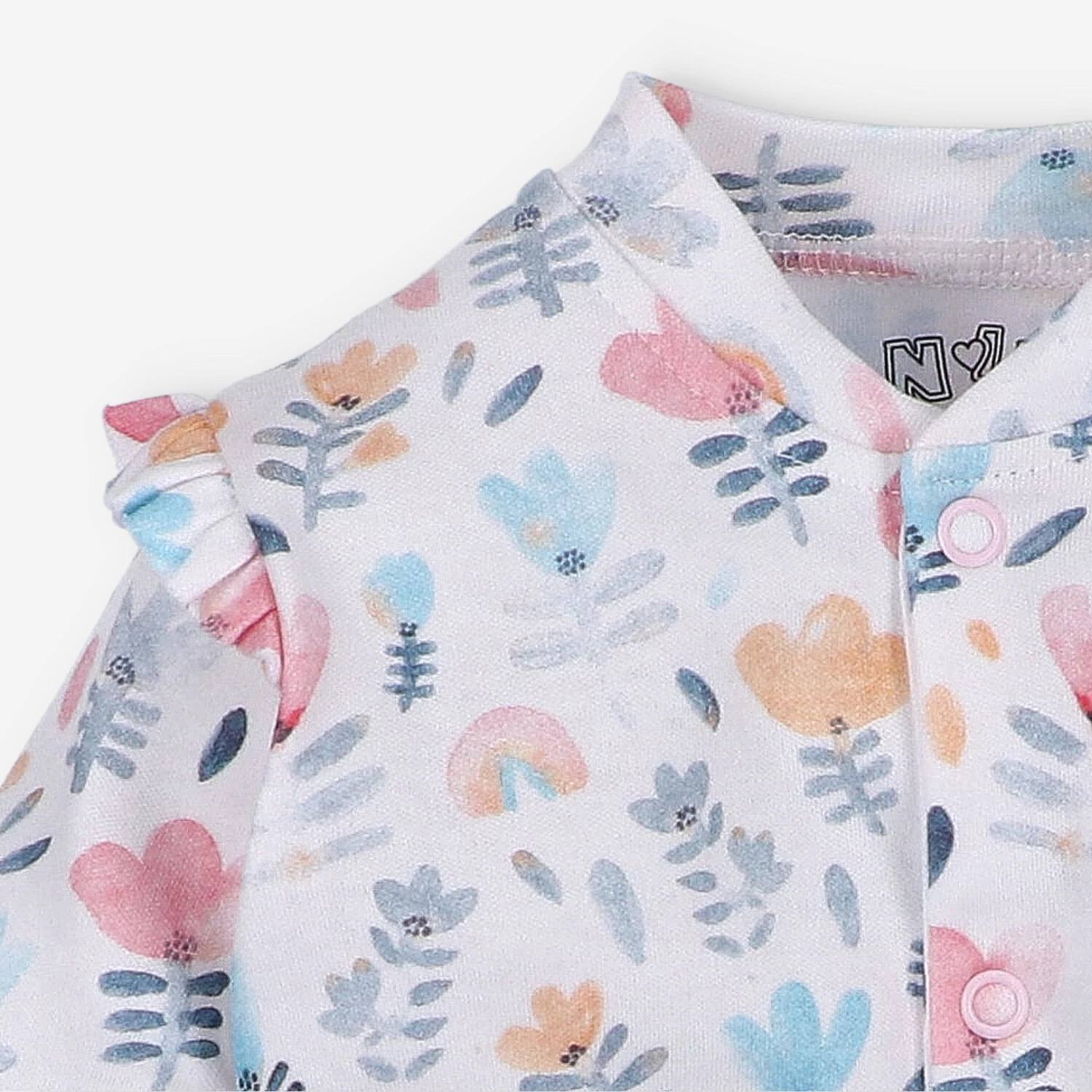 Pajac niemowlęcy z kołnierzykiem Tęczowy ogród z bawełny organicznej