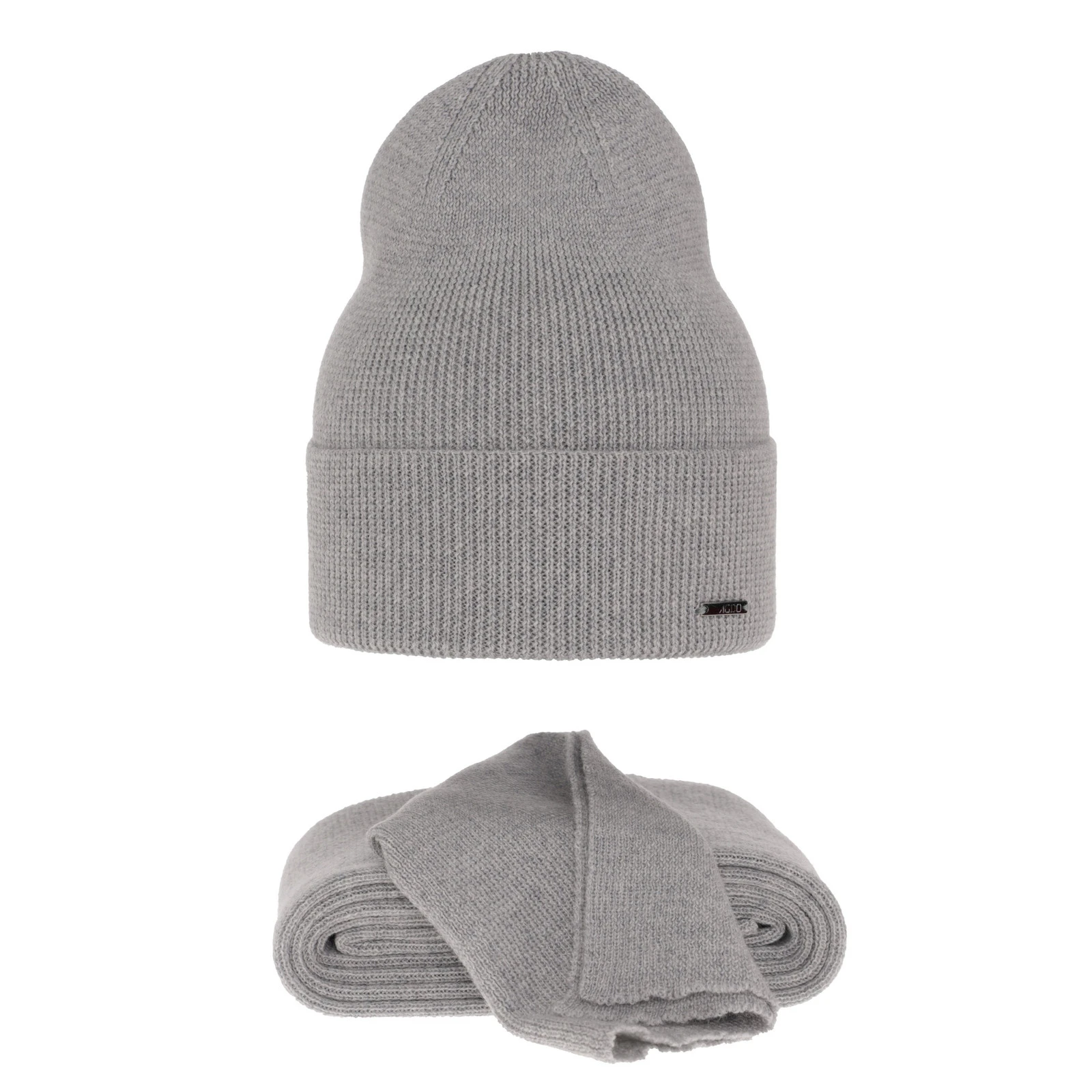 Czapka i szalik damski, zimowy komplet, szary, 100% wełniany merino Melpomena