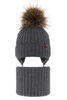 Czapka i komin dla chłopca zimowy komplet, szary, 100% wełniany merino, wiązany Juno