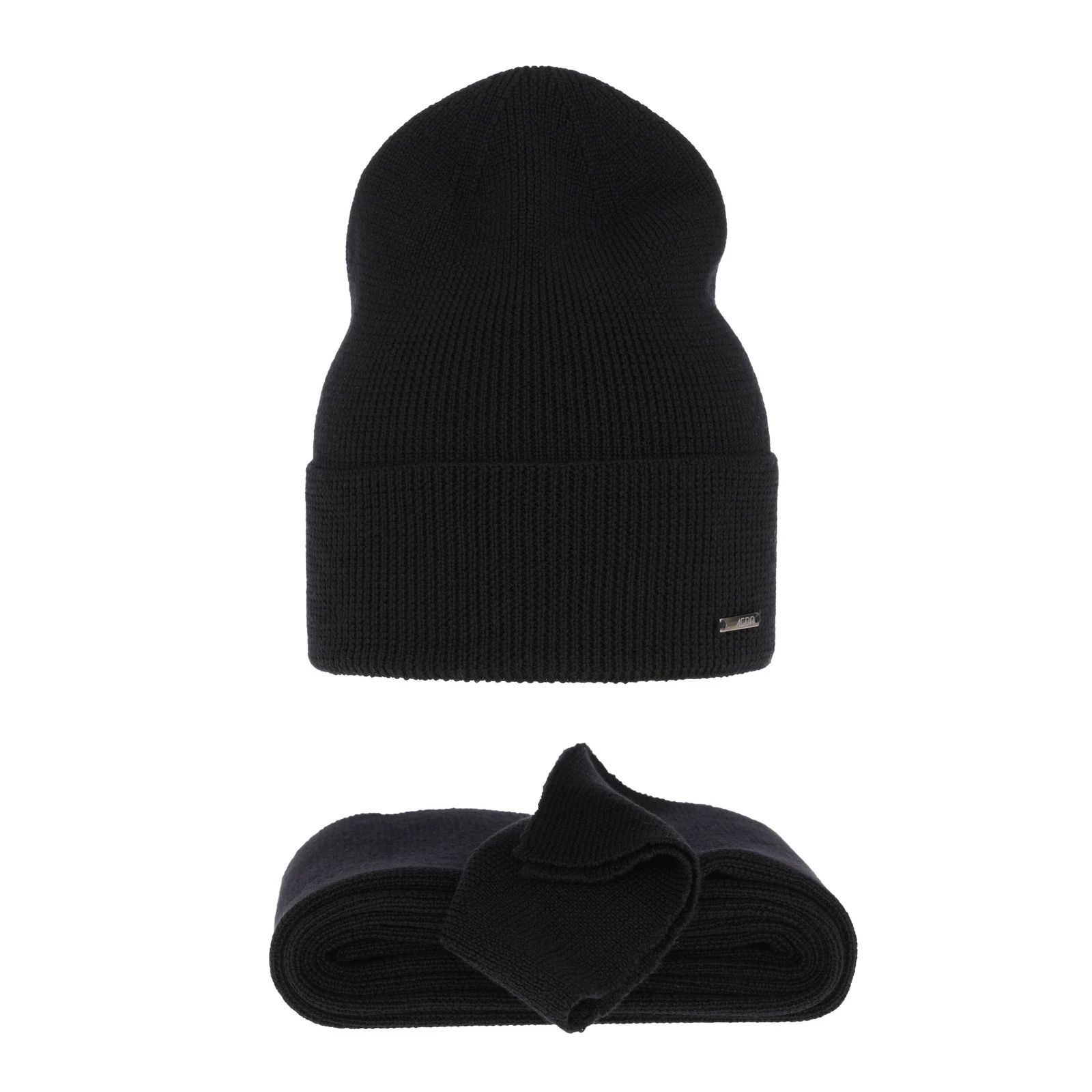 Czapka i szalik damski zimowy komplet, czarny, 100% wełniany merino Melpomena