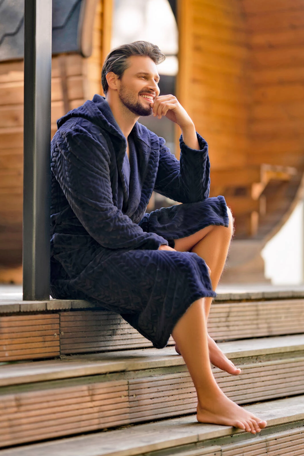 Zygmunt szlafrok męski długi rękaw granatowy