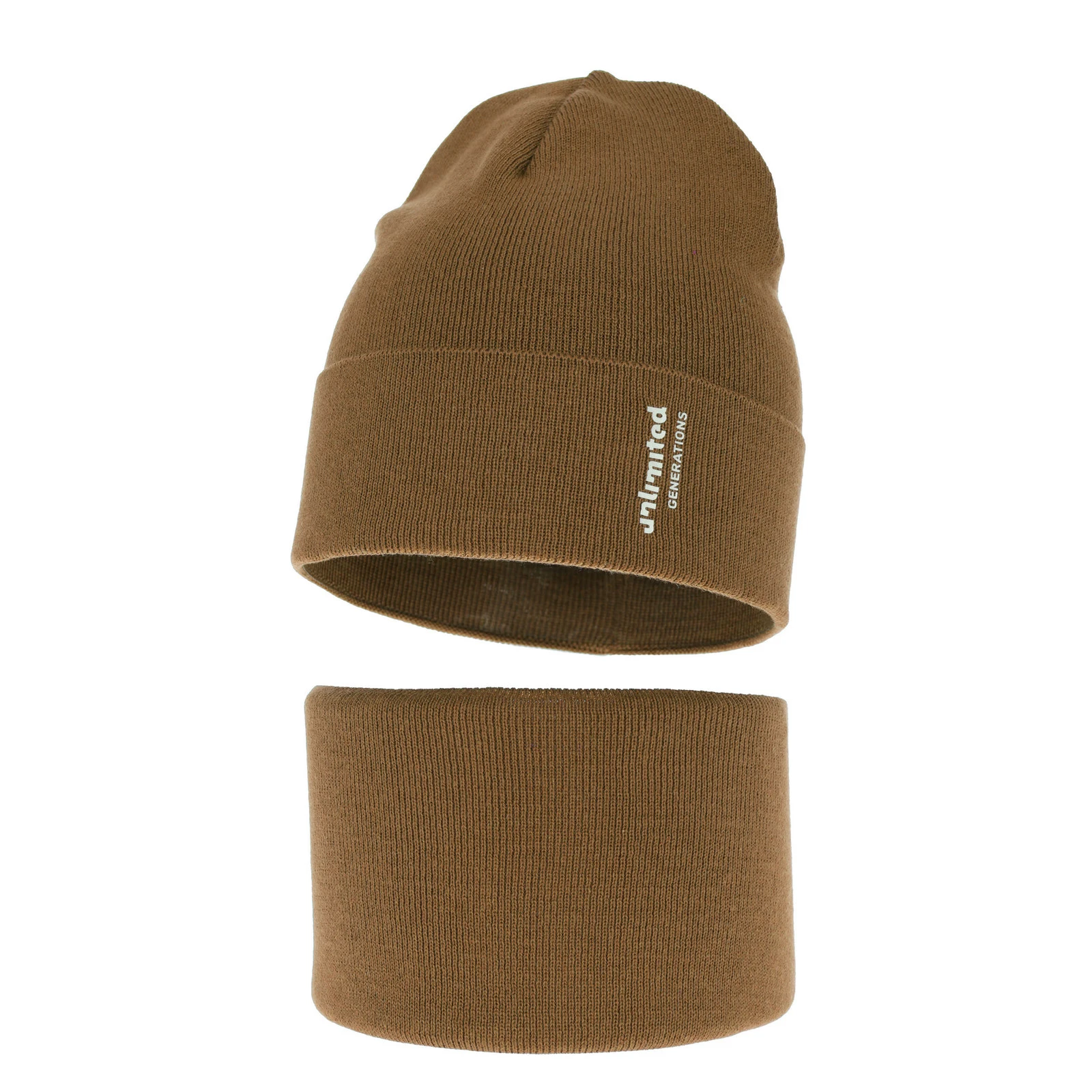 Czapka i komin dla chłopca jesienny, wiosenny komplet, z bawełną, camel Timothe