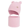 Czapka i komin dla dziewczynki zimowy komplet, różowy, 100% wełniany merino, podszyty bawełną, Frosta