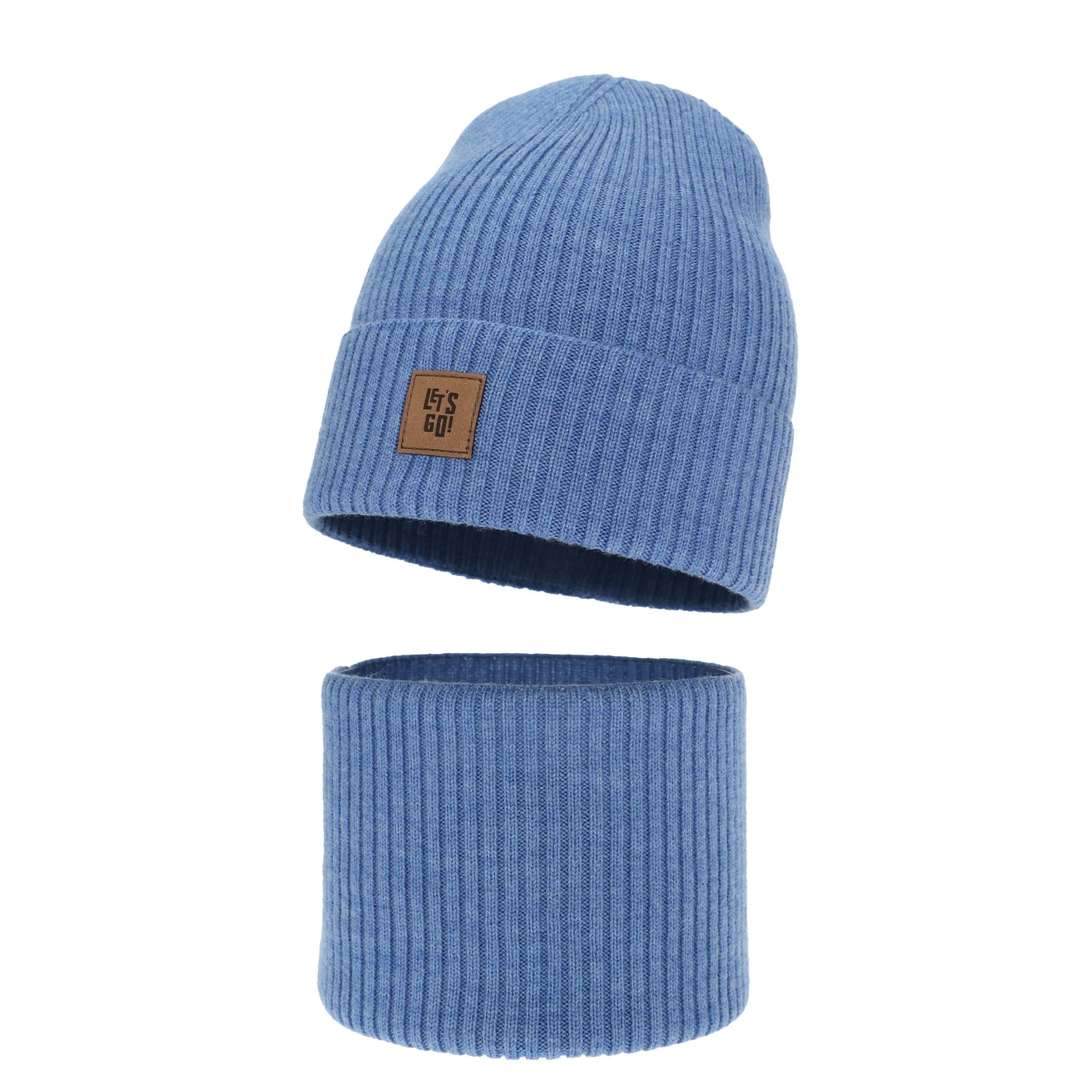 Czapka i komin dla chłopca, jesienny, wiosenny komplet niebieski 100% wełniany merino Vanto