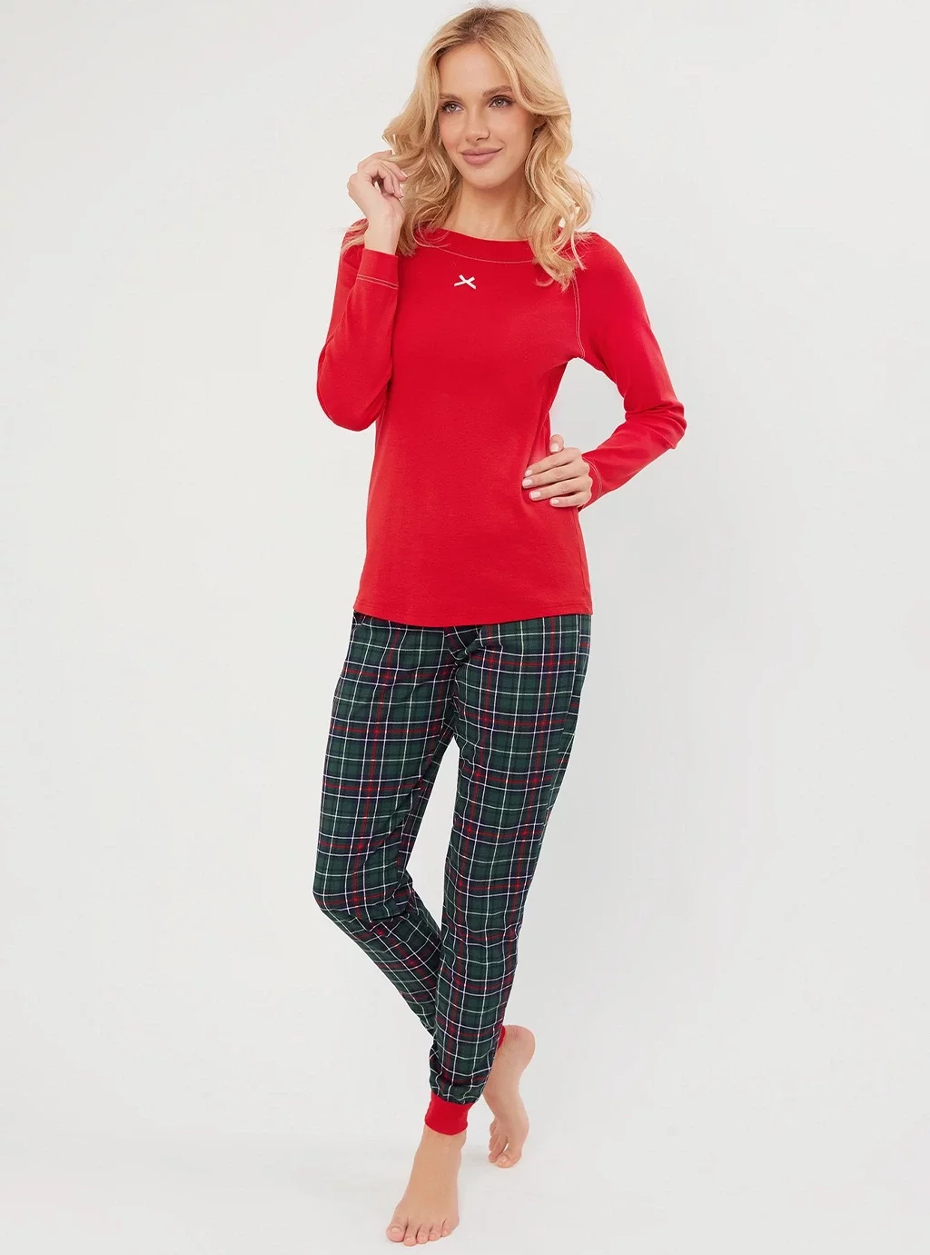 Foggia piżama damska długi rękaw - czerwony