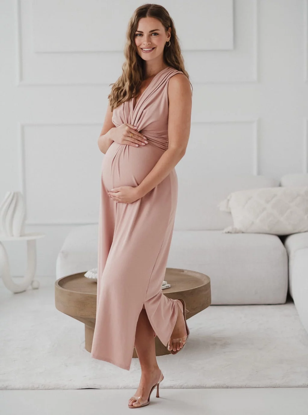 Sukienka ciążowa i do karmienia Loop MAXI pudrowy róż