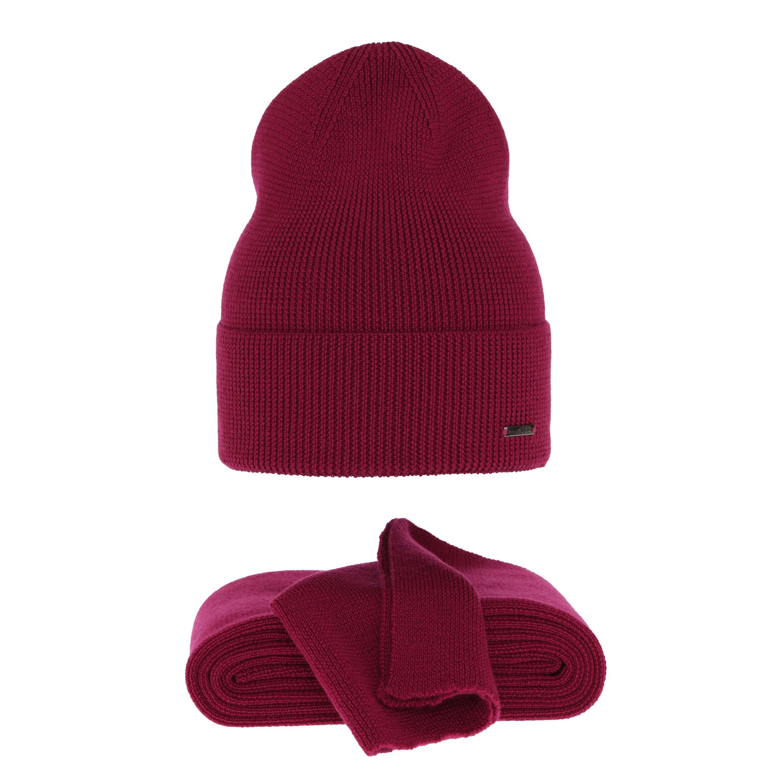 Czapka i szalik damski zimowy komplet, fuksja, 100% wełniany merino Melpomena