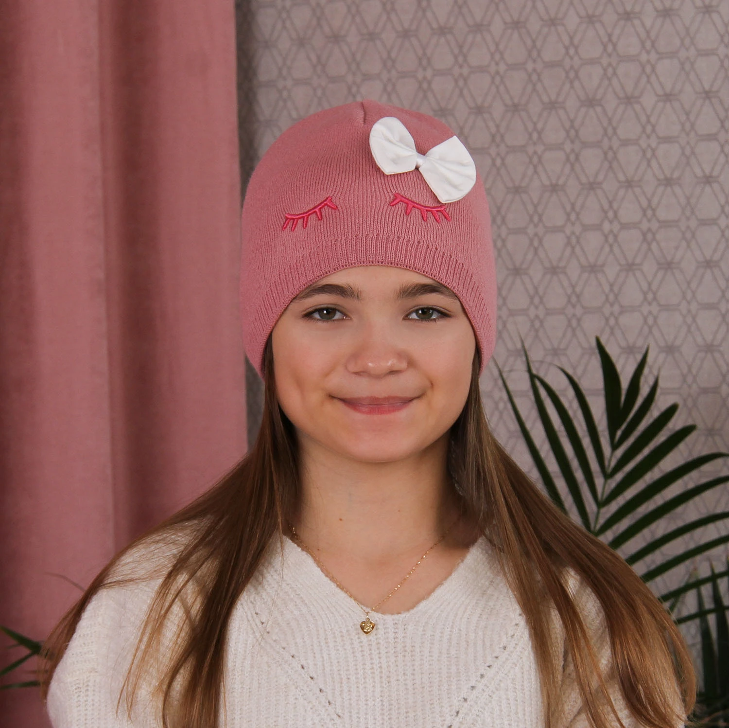 Czapka dla dziewczynki zimowa, jesienna, czarna, elegancka Serena