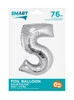 Srebrny Balon Smart cyfra "5" -76cm