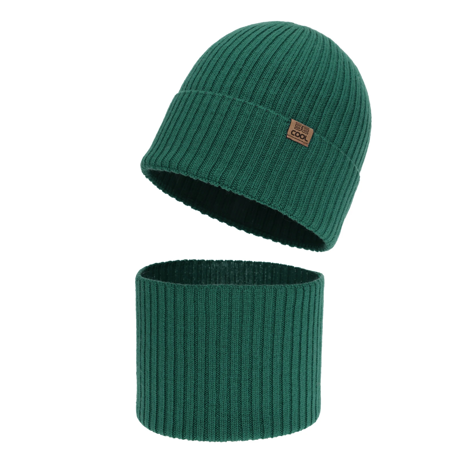 Czapka i komin dla chłopca, jesienny, wiosenny komplet, 100% wełniany merino, szmaragdowy Domeno