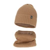 Czapka i komin dla chłopca zimowy komplet, camel, wełniany merino, podszyty polarem Gecko