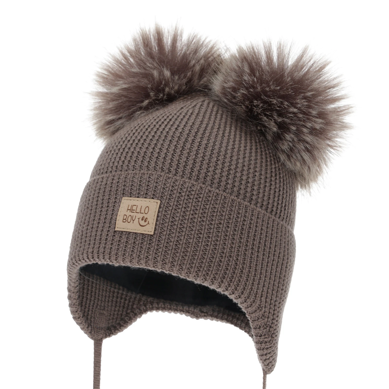 Czapka zimowa dla chłopca, brązowa, 100% wełniana merino, podszyta wełnianym polarem, Tambor