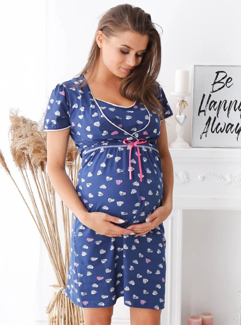 Koszula ciążowa na zakładkę - Granatowe Serca
