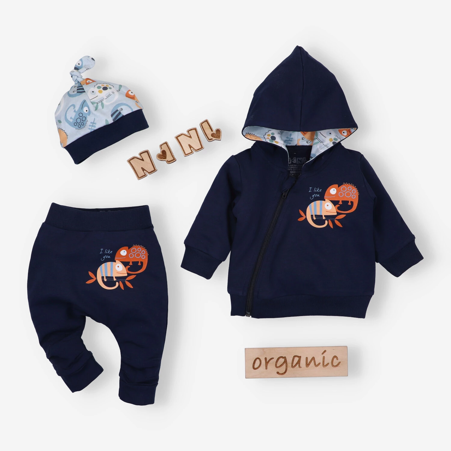 Granatowe spodnie KAMELEON z bawełny organicznej dla chłopca