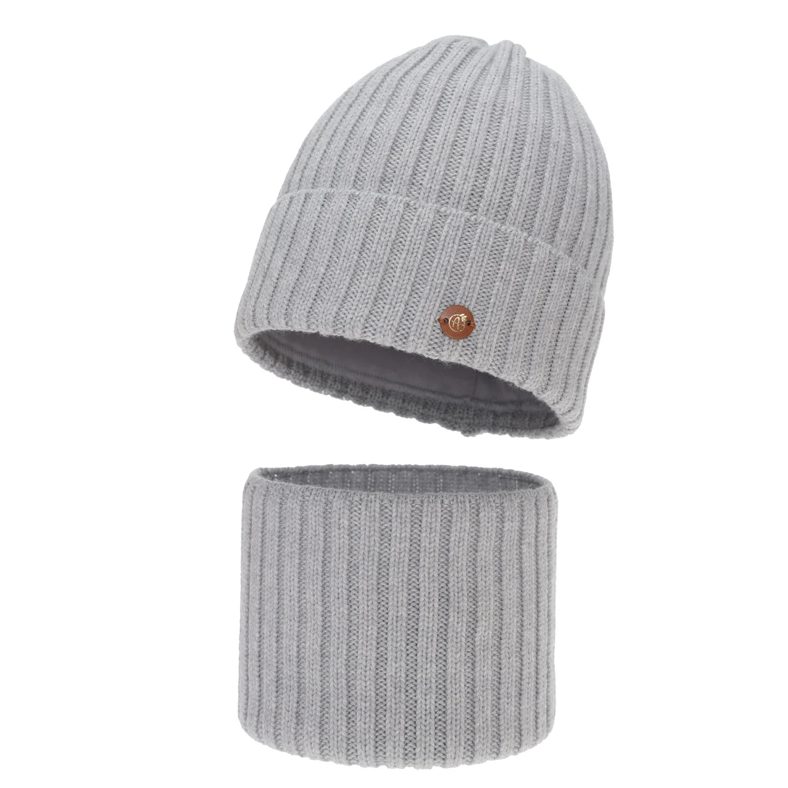 Czapka i komin dla dziewczynki zimowy komplet, szary, 100% wełniany merino, podszyty bawełną Vanira