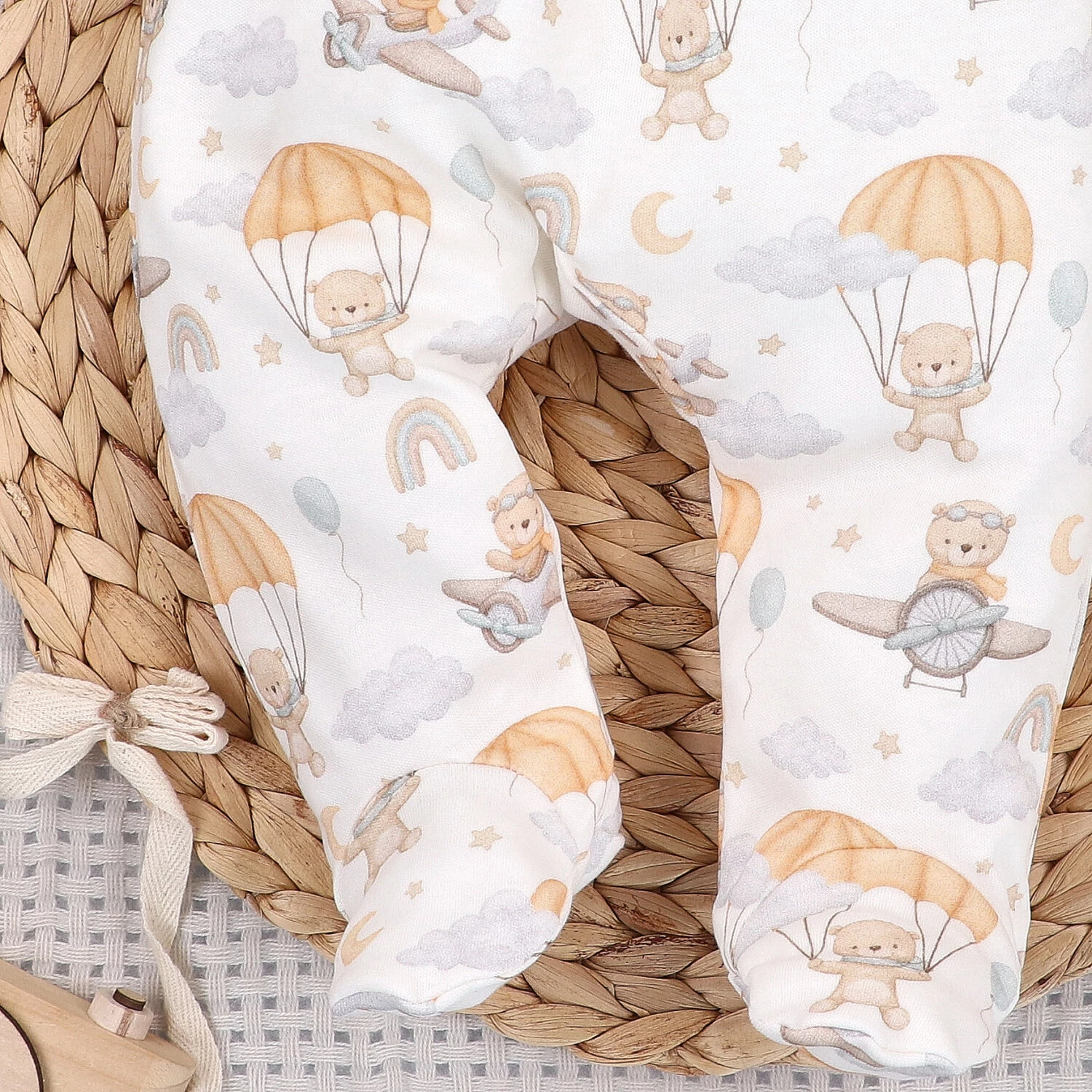 Półśpiochy Niemowlęce Sky Journey Z Bawełny Organicznej Latające Misie Biały