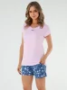 Tulip piżama damska krótki rękaw, krótkie spodnie różowy/druk