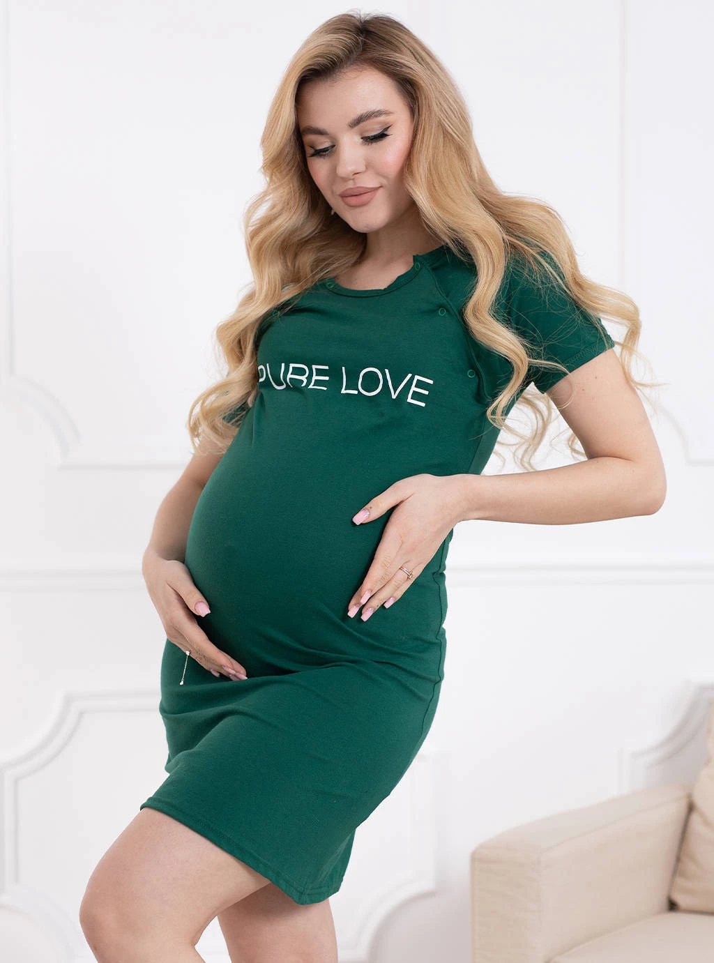 Koszula ciążowa PURE LOVE - butelkowa zieleń