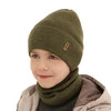 Czapka i komin dla chłopca jesienny, wiosenny komplet, khaki, 100% wełniana merino Bruce