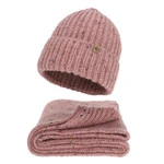 Czapka i szalik damski, zimowy komplet, różowy, z wełną merino, Notte