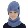 Czapka i komin dla chłopca, zimowy komplet, 100% wełniany merino, z podszyciem z wełny merino, niebieski Harbin