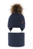 Czapka i komin dla chłopca zimowy komplet, niebieski, wiązany, 100% wełniany merino Juno