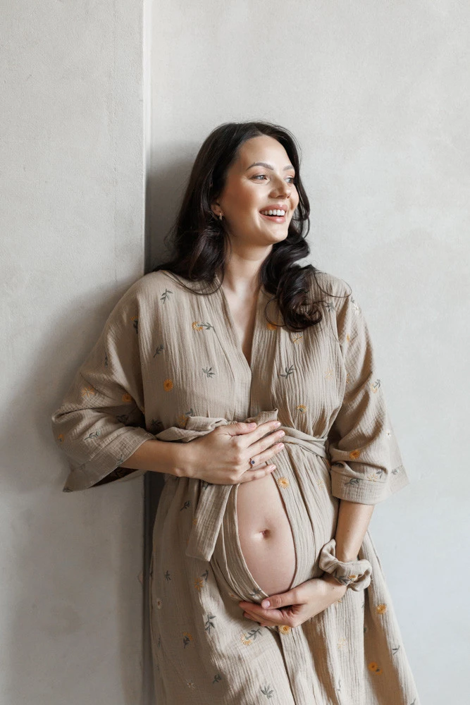 Szlafrok kimono ciążowe z muślinu HERBAL LATTE
