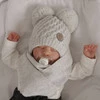 Czapka i szalik dla chłopca zimowy komplet, kremowy, z dwoma pomponami, wiązany Alonso