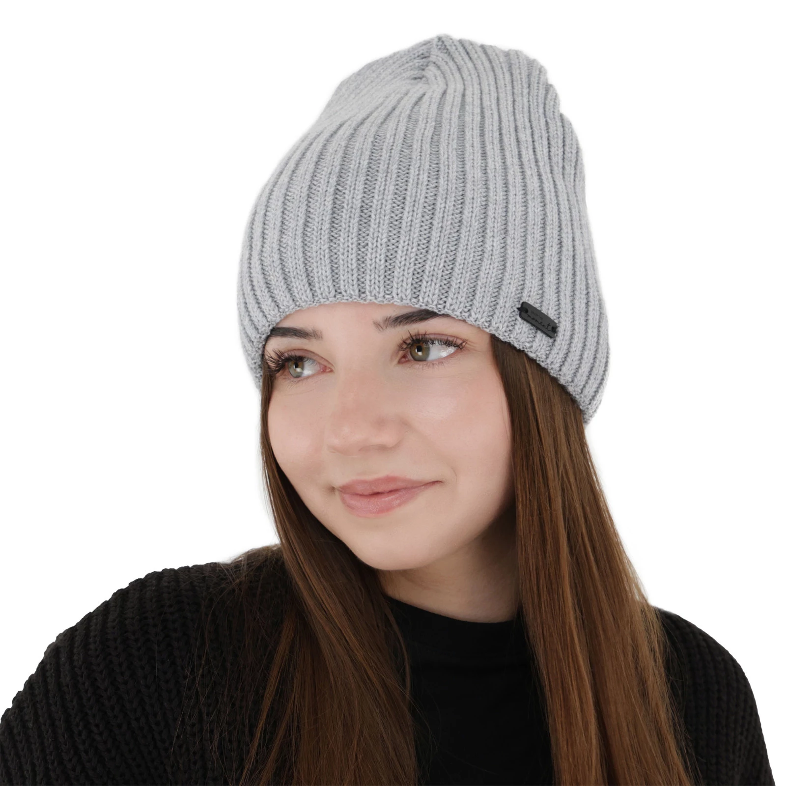 Czapka zimowa damska, szara, z wełną merino Soletta