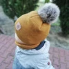 Czapka i komin dla chłopca zimowy komplet, camelowy, z pomponem Apolin