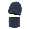 Czapka i komin dla chłopca, zimowy komplet, 100% wełniany merino, z podszyciem z wełny merino, niebieski Harbin