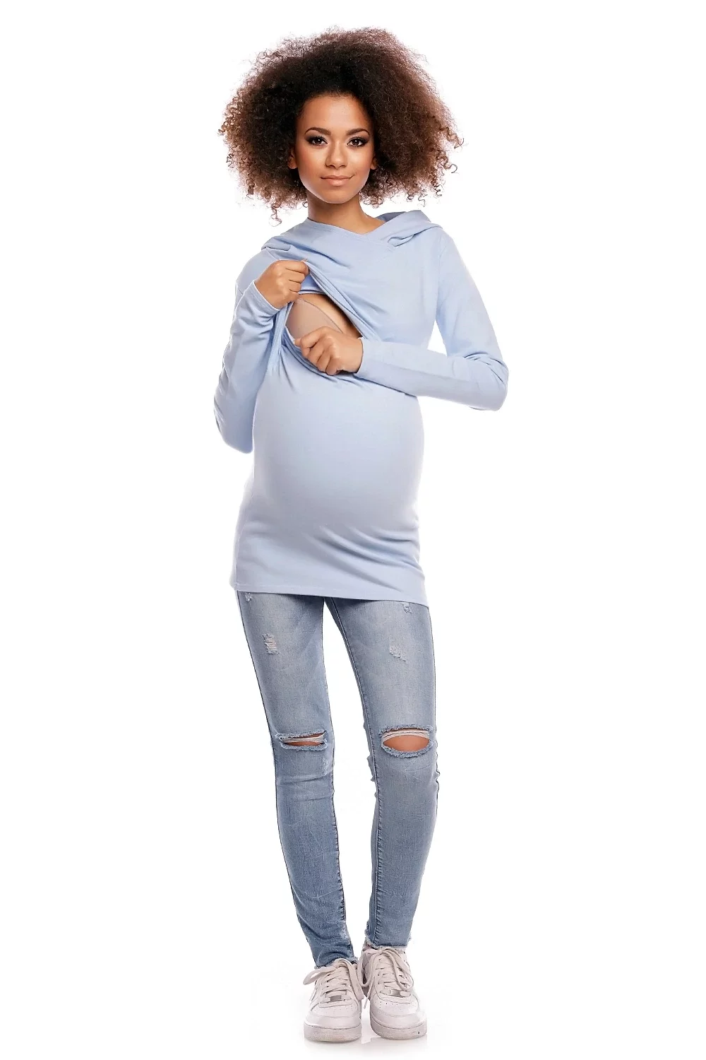 BLUZA DO KARMIENIA NA CIĄŻE KAPTUR BŁĘKIT