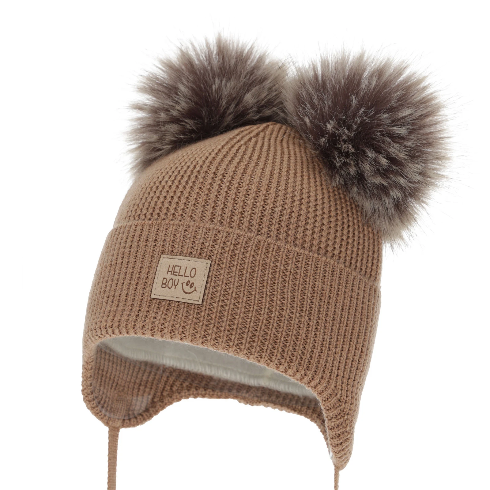 Czapka zimowa dla chłopca, camel, 100% wełniana merino, podszyta wełnianym polarem, Tambor