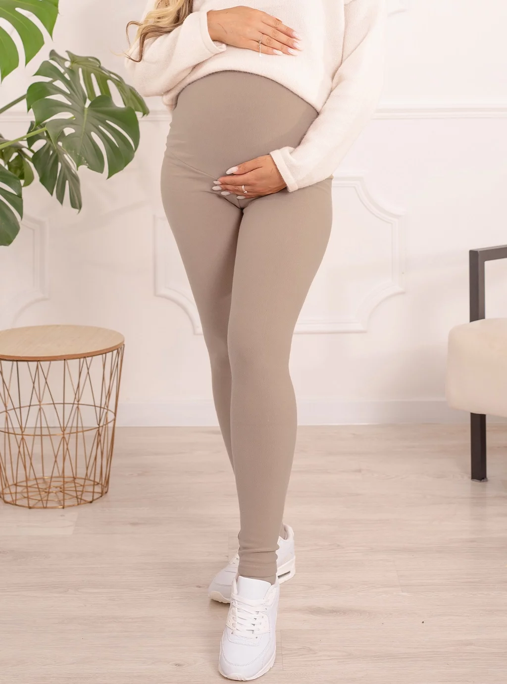 Legginsy Ciążowe Ocieplane - Jasny Beż