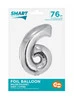Srebrny Balon Smart cyfra "6" -76cm
