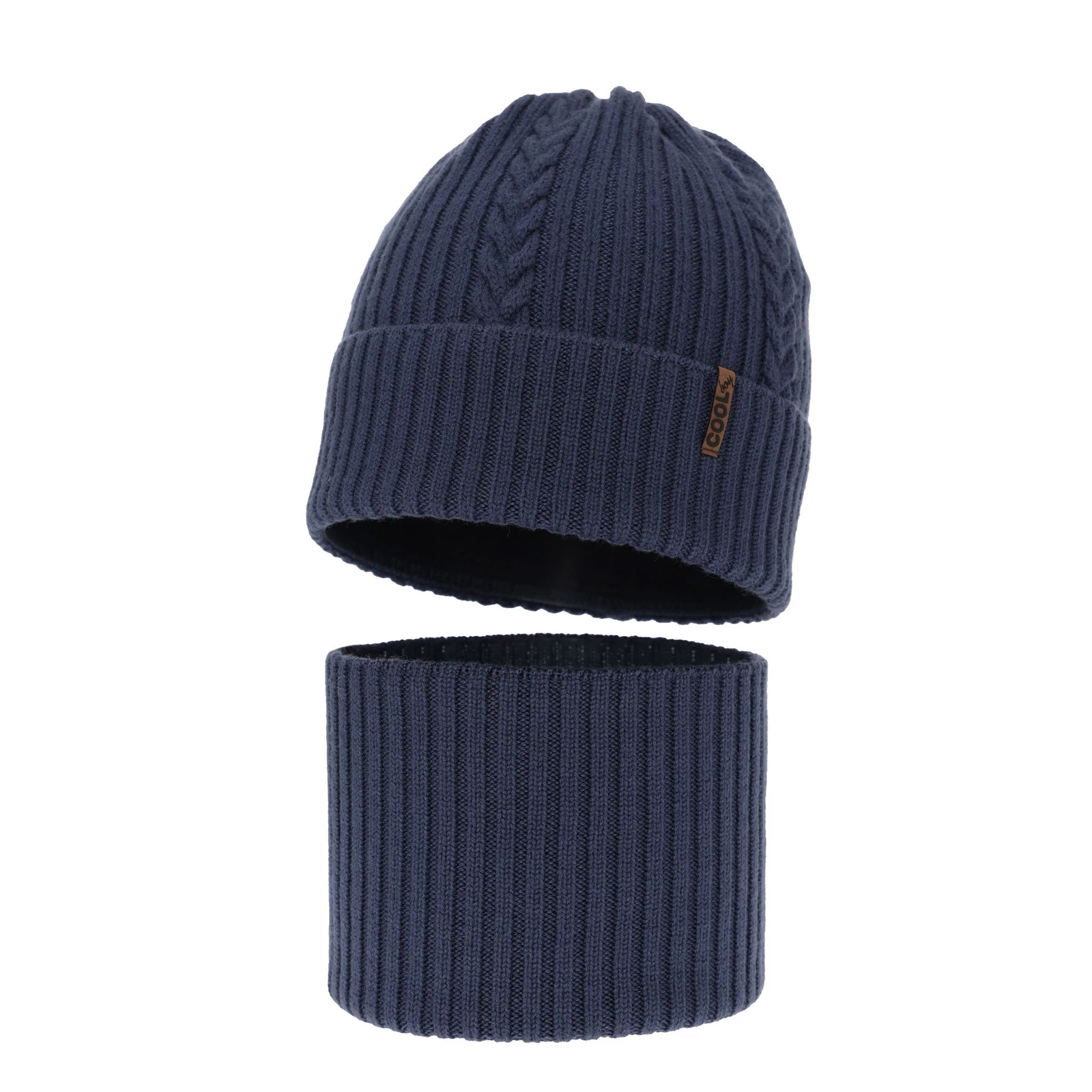 Czapka i komin dla chłopca zimowy komplet, ciemnoniebieski, 100% wełniany merino Wilson