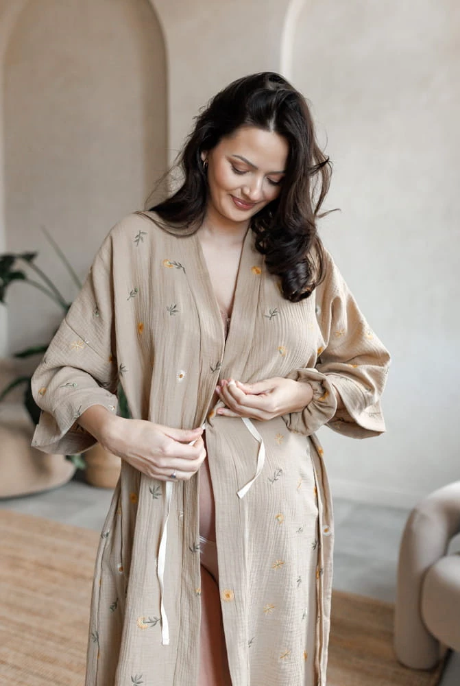 Szlafrok kimono ciążowe z muślinu HERBAL LATTE