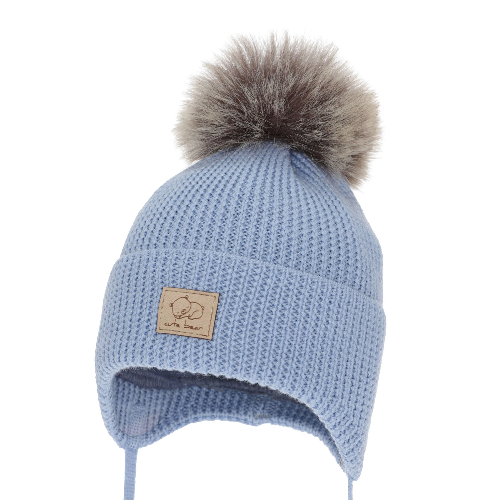 Czapka zimowa dla chłopca, wiązana, 100% wełniana merino, błękitna Jergen