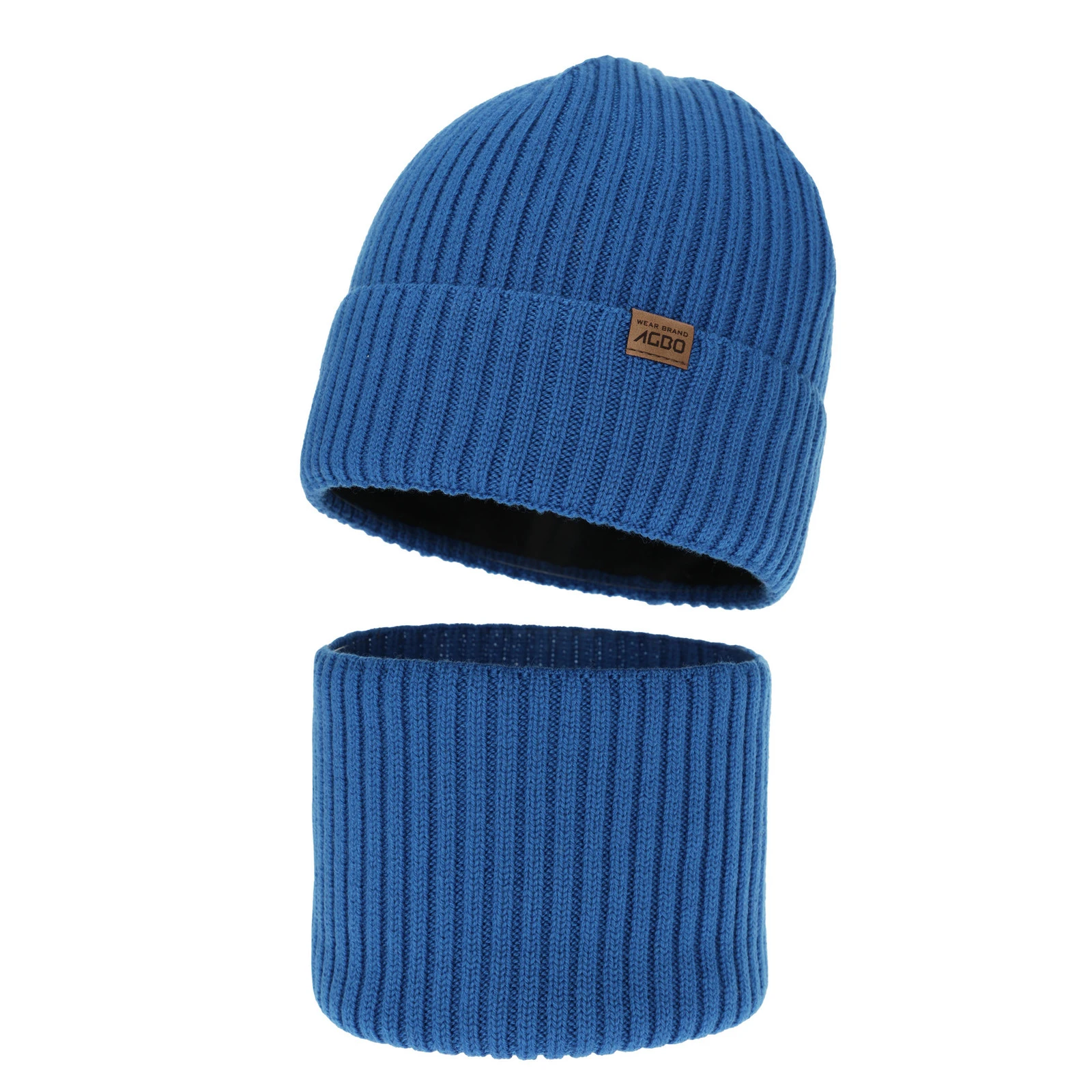 Czapka i komin dla chłopca, zimowy komplet, 100% wełniany merino, z podszyciem z wełny merino, niebieski Domin