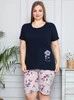 Piżama Plus Size Flowers - granatowa