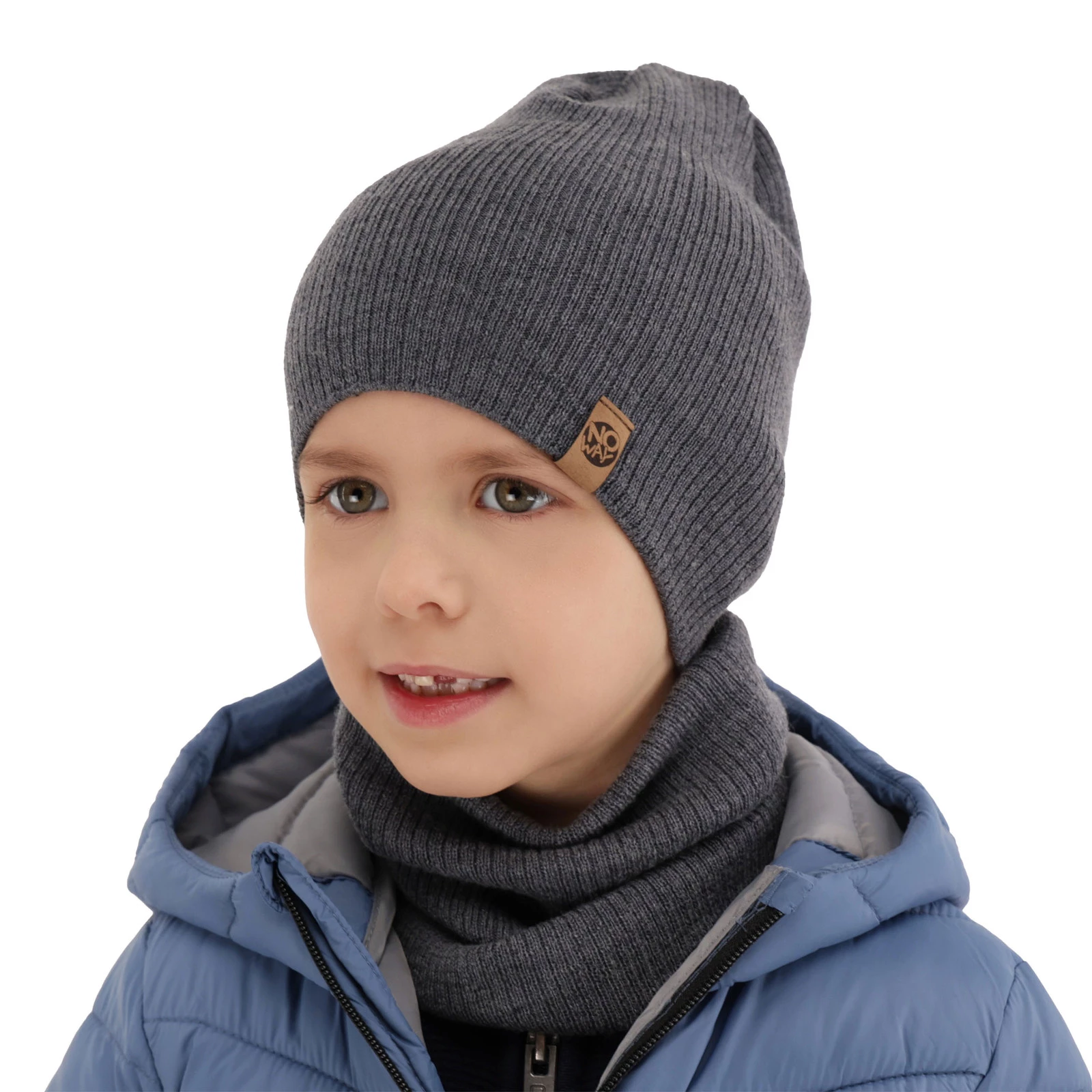 Czapka i komin dla chłopca jesienny, wiosenny komplet, khaki, 100% wełniany merino Richi
