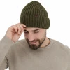 Czapka zimowa męska, khaki, 100% wełniana merino Brevin