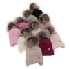 Czapka i komin dla dziewczynki zimowy komplet, jasnobeżowy, wiązany, 100% wełniany merino, z pomponem Junika
